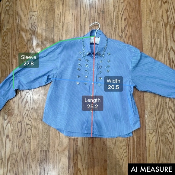 ZARA JEWEL APPLIQUÉ POPLIN STRIPE BLUE WHITE SHIRT - Picture 8 of 9